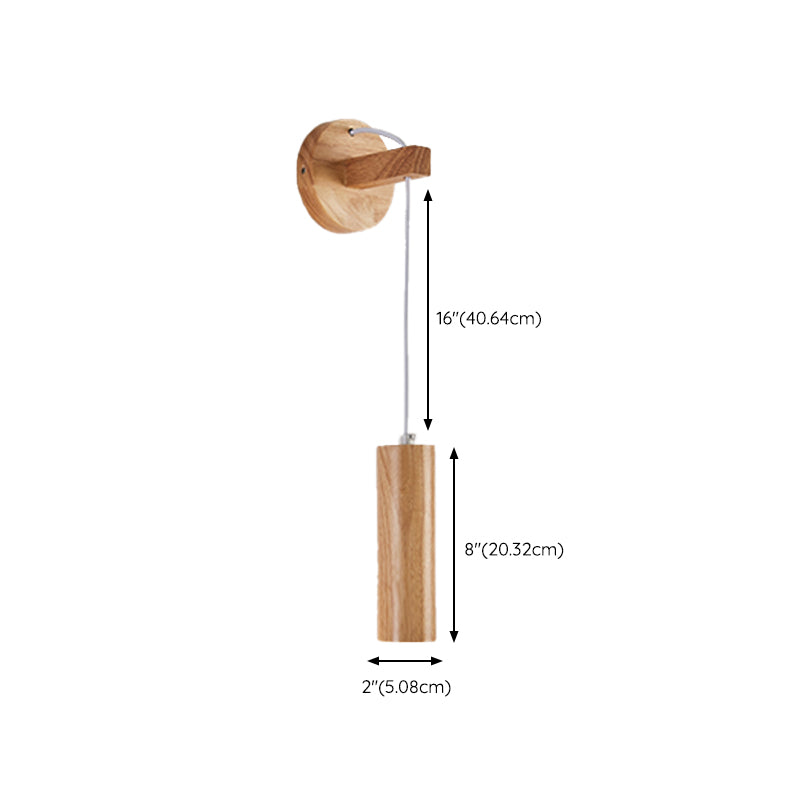 Modern Style Cylinder Shape Wall Light Wood 1 Light Sconces for Bedroom