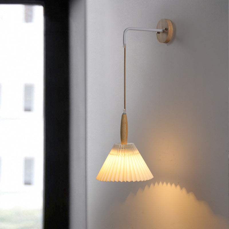 Modern Style Cone Shade Wall Light Wood 1 Light Sconces for Bedroom