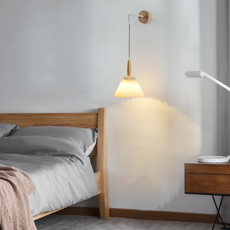 Modern Style Cone Shade Wall Light Wood 1 Light Sconces for Bedroom