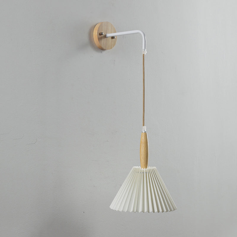 Modern Style Cone Shade Wall Light Wood 1 Light Sconces for Bedroom