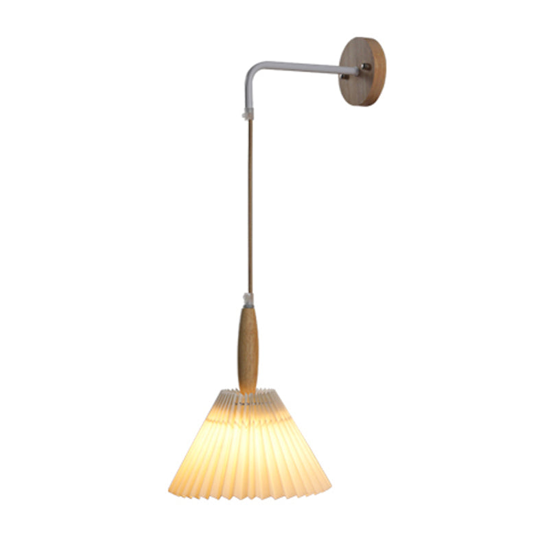Modern Style Cone Shade Wall Light Wood 1 Light Sconces for Bedroom
