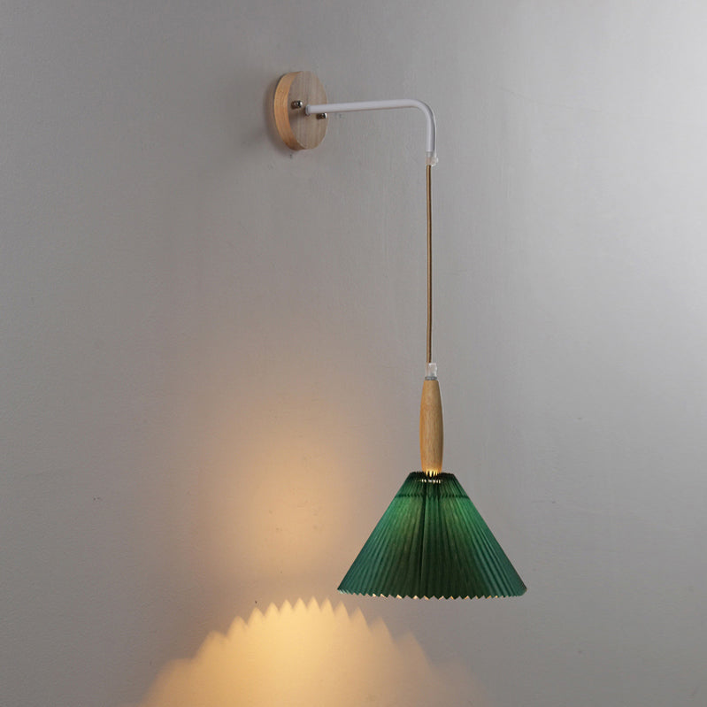 Modern Style Cone Shade Wall Light Wood 1 Light Sconces for Bedroom