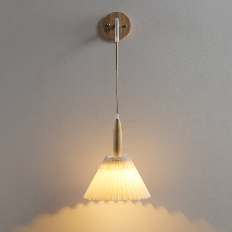 Modern Style Cone Shade Wall Light Wood 1 Light Sconces for Bedroom
