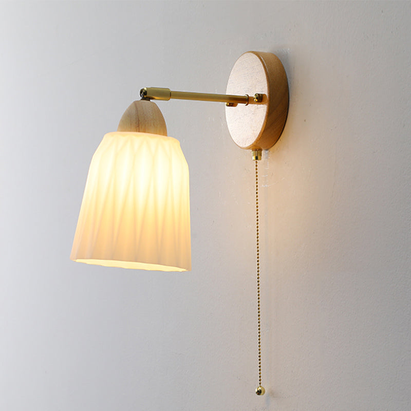 Modern Style Wall Light Wood 1 Light Sconces in White for Bedroom