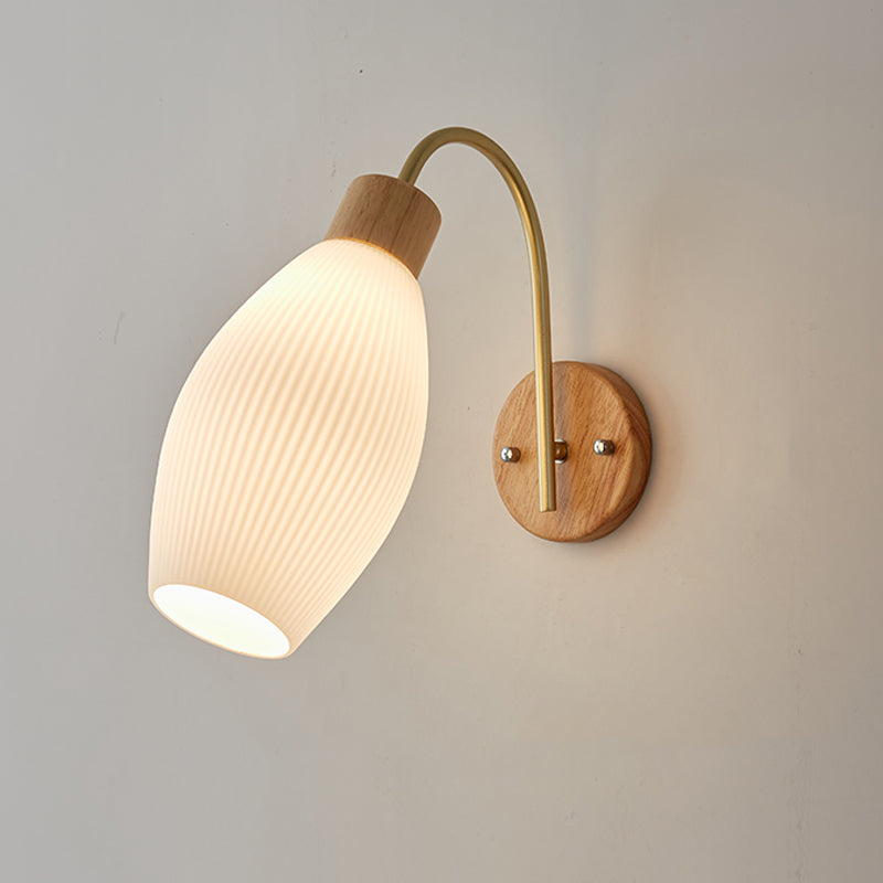 Modern Style Wall Light Wood 1 Light Sconces in White for Bedroom