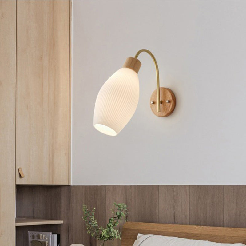 Modern Style Wall Light Wood 1 Light Sconces in White for Bedroom