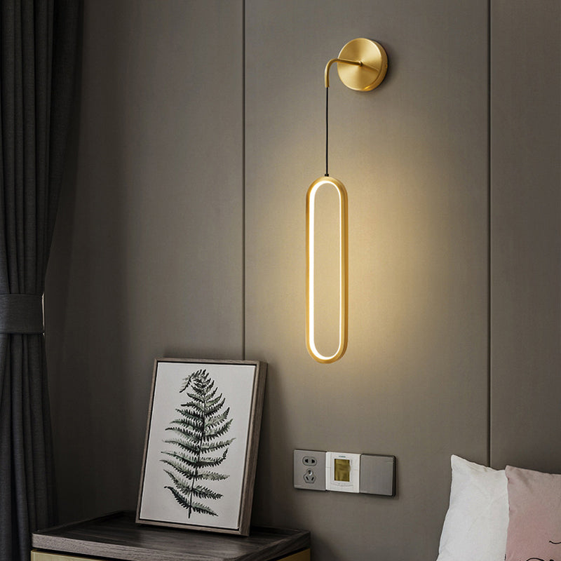 Minimalism LED Wall Sconce Oval Brass Sconce Lighting for Bedroom