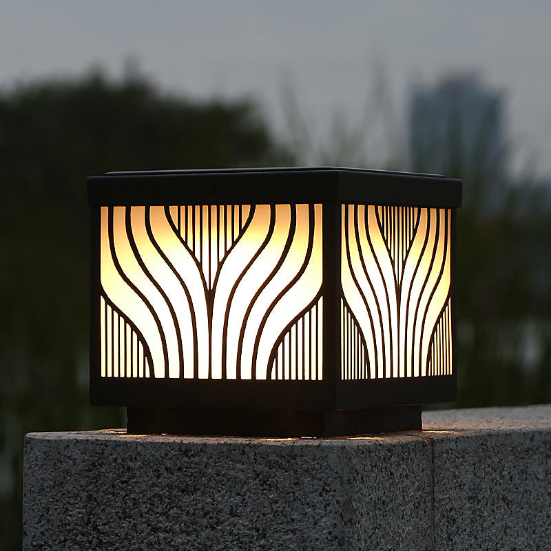 Black Waterproof Pillar Lamp Square Solar Outdoor Lights for Garden
