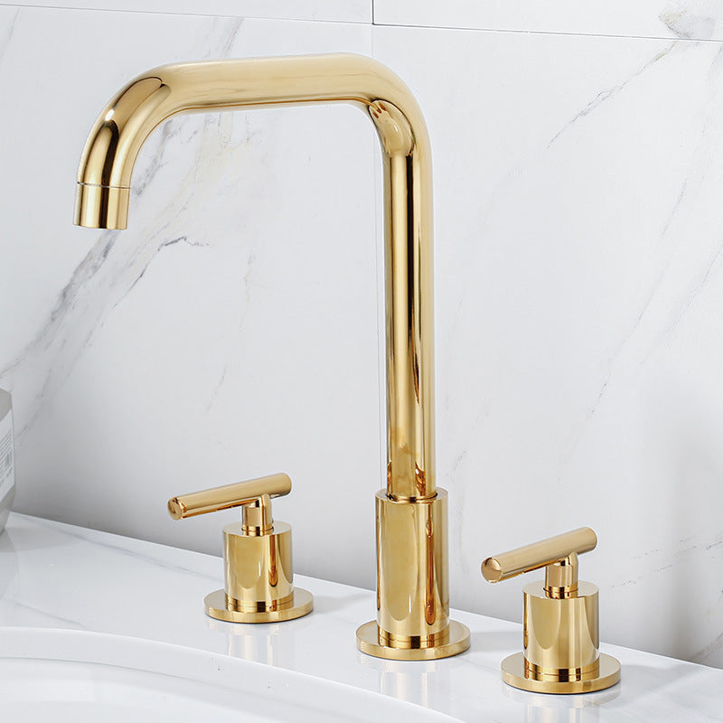 High-Arc Sink Faucet 3 Hole Lever Handle Bathroom Faucet with Water Hose