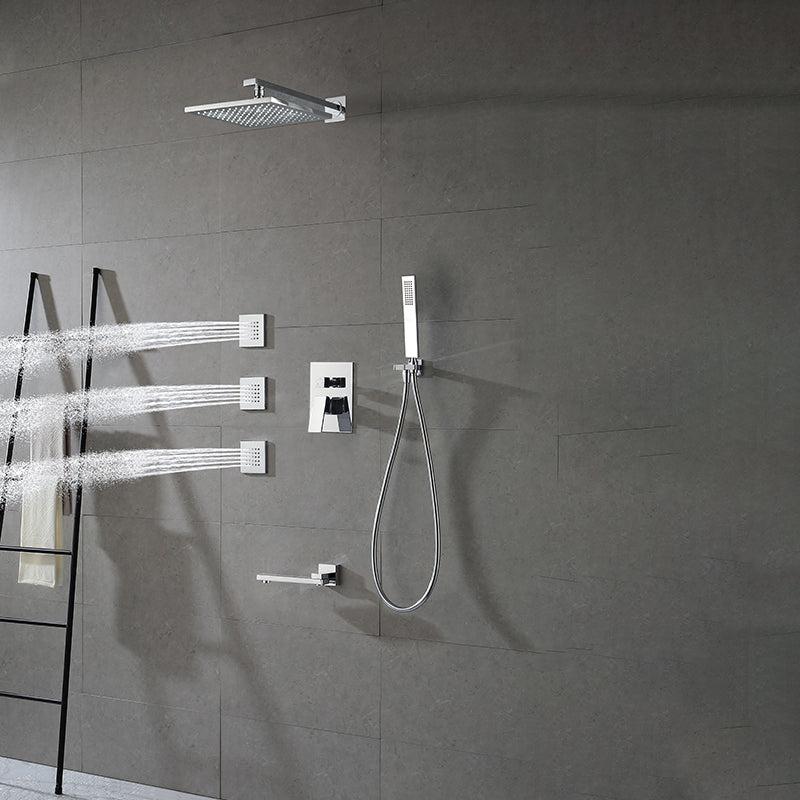 Modern Shower Faucet Brass Square Adjustable Shower Head Wall Mounted Shower Set