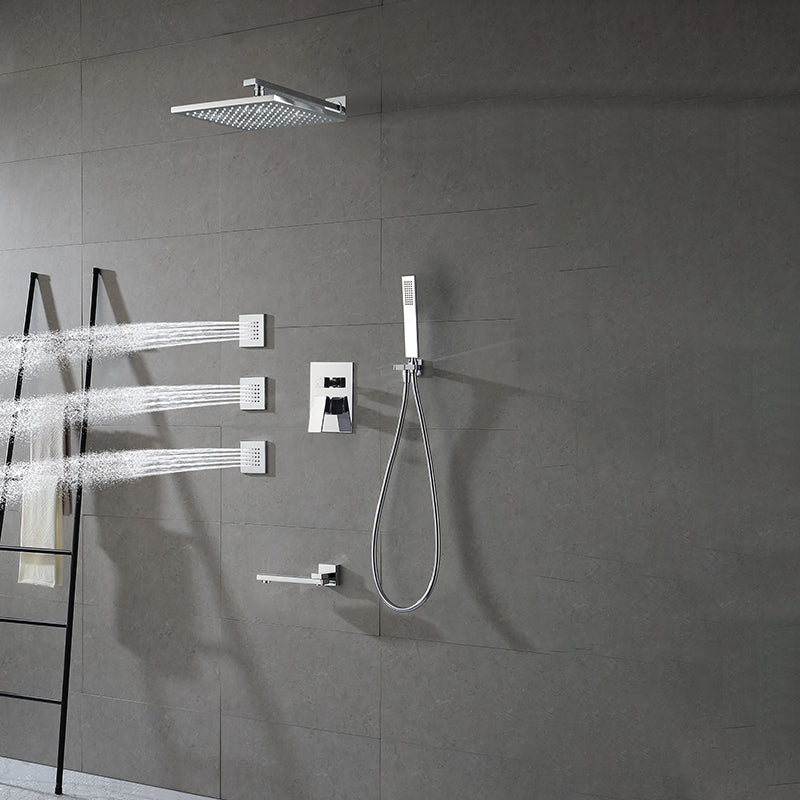 Modern Shower Faucet Brass Square Adjustable Shower Head Wall Mounted Shower Set