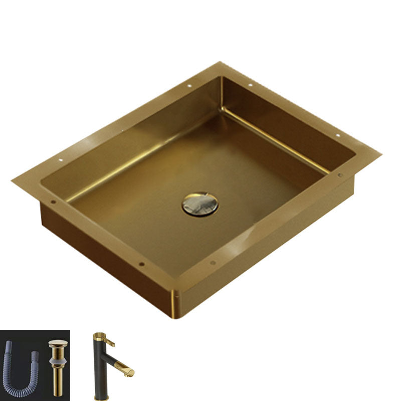 Modern Bathroom Sink Metal Rectangular Drop-in Bathroom Sink with Pop-Up Drain