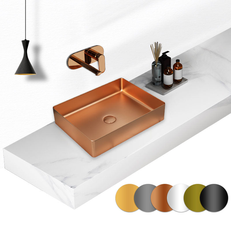 Contemporary Bathroom Sink Metal Rectangular Vessel Sink with Pop-Up Drain