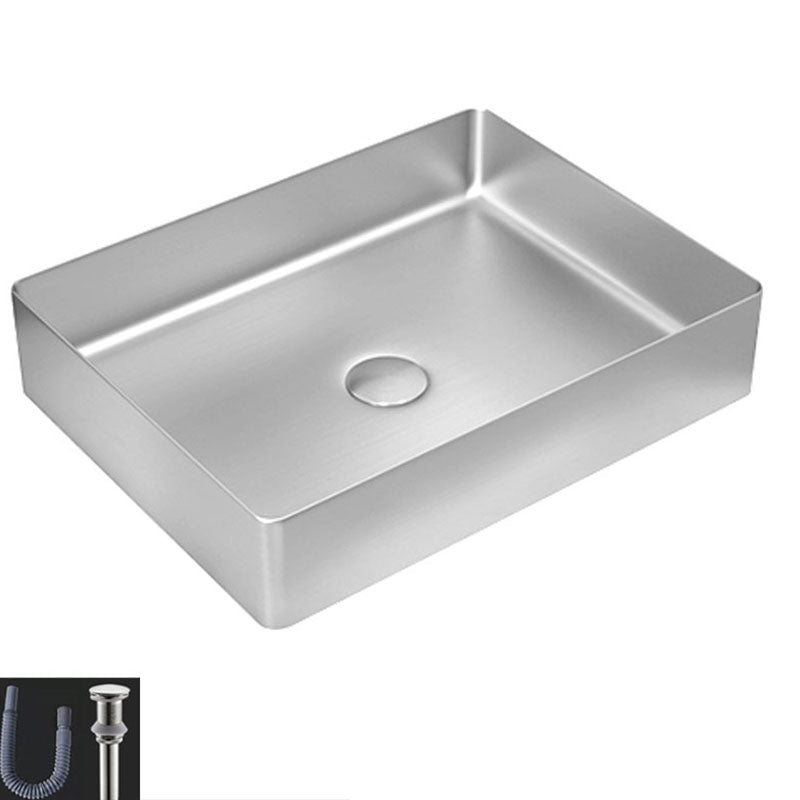 Contemporary Bathroom Sink Metal Rectangular Vessel Sink with Pop-Up Drain