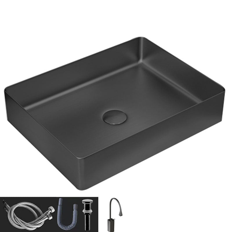 Contemporary Bathroom Sink Metal Rectangular Vessel Sink with Pop-Up Drain