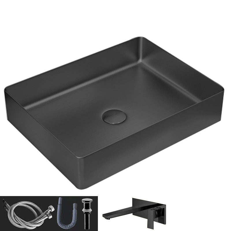 Contemporary Bathroom Sink Metal Rectangular Vessel Sink with Pop-Up Drain
