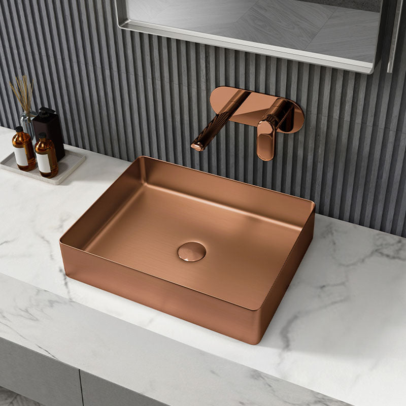 Contemporary Bathroom Sink Metal Rectangular Vessel Sink with Pop-Up Drain
