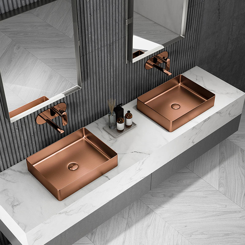 Contemporary Bathroom Sink Metal Rectangular Vessel Sink with Pop-Up Drain