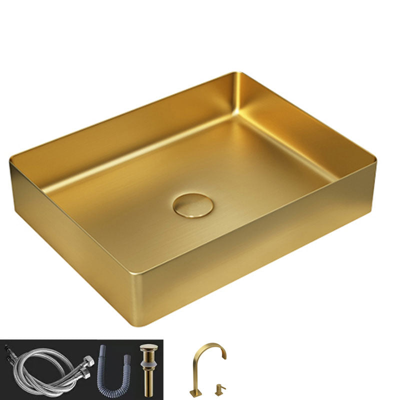 Contemporary Bathroom Sink Metal Rectangular Vessel Sink with Pop-Up Drain