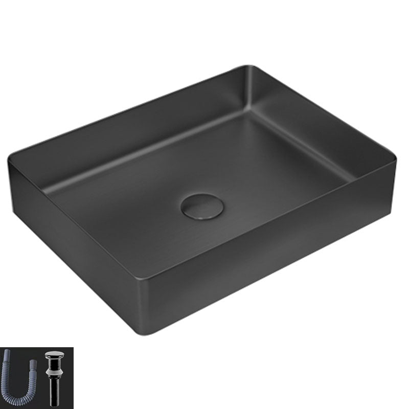 Contemporary Bathroom Sink Metal Rectangular Vessel Sink with Pop-Up Drain
