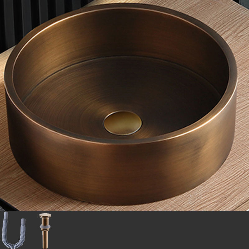 Contemporary Bathroom Sink Metal Round Vessel Bathroom Sink with Pop-Up Drain