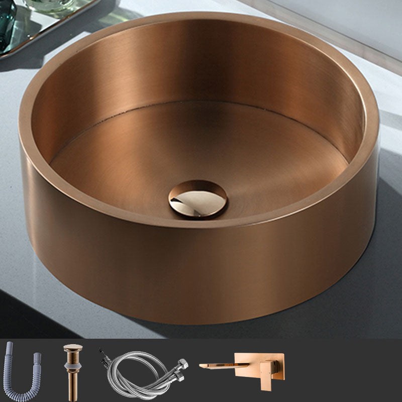 Contemporary Bathroom Sink Metal Round Vessel Bathroom Sink with Pop-Up Drain