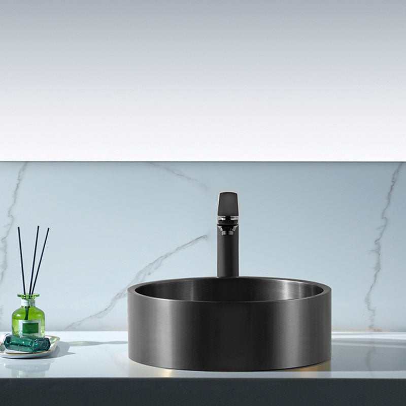 Contemporary Bathroom Sink Metal Round Vessel Bathroom Sink with Pop-Up Drain