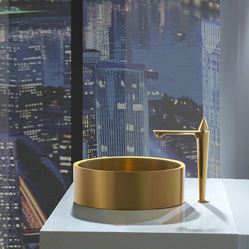 Contemporary Bathroom Sink Metal Round Vessel Bathroom Sink with Pop-Up Drain