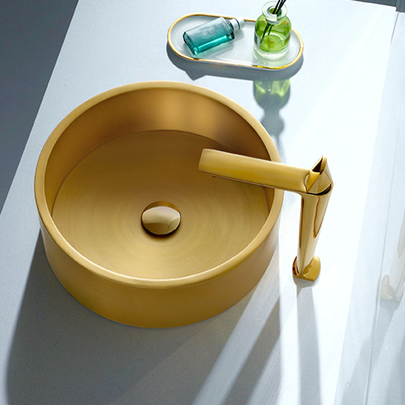 Contemporary Bathroom Sink Metal Round Vessel Bathroom Sink with Pop-Up Drain