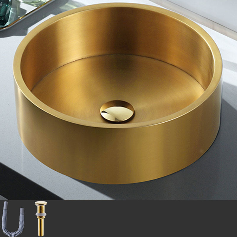 Contemporary Bathroom Sink Metal Round Vessel Bathroom Sink with Pop-Up Drain