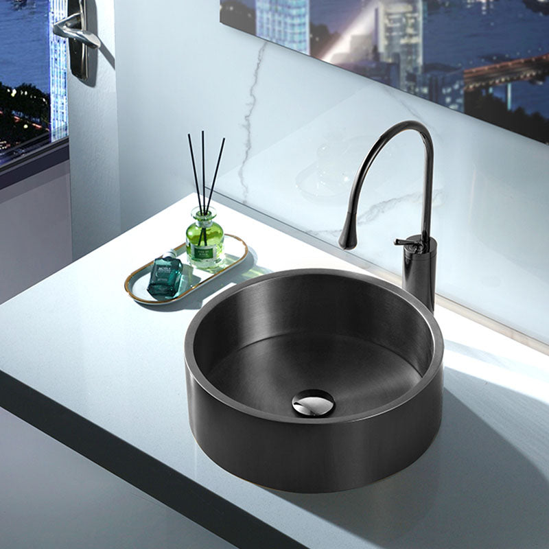 Contemporary Bathroom Sink Metal Round Vessel Bathroom Sink with Pop-Up Drain