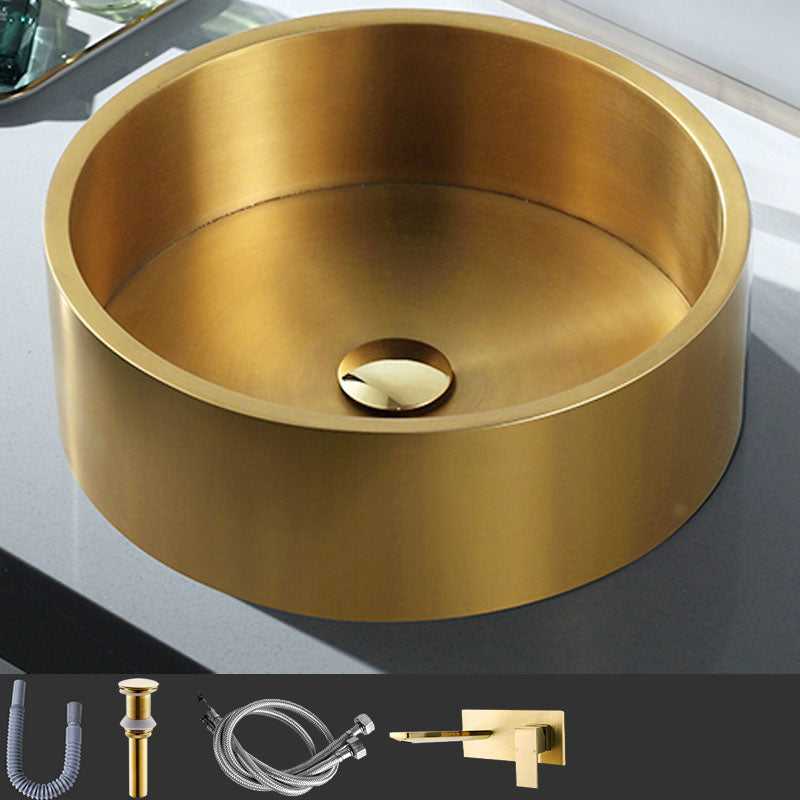 Contemporary Bathroom Sink Metal Round Vessel Bathroom Sink with Pop-Up Drain