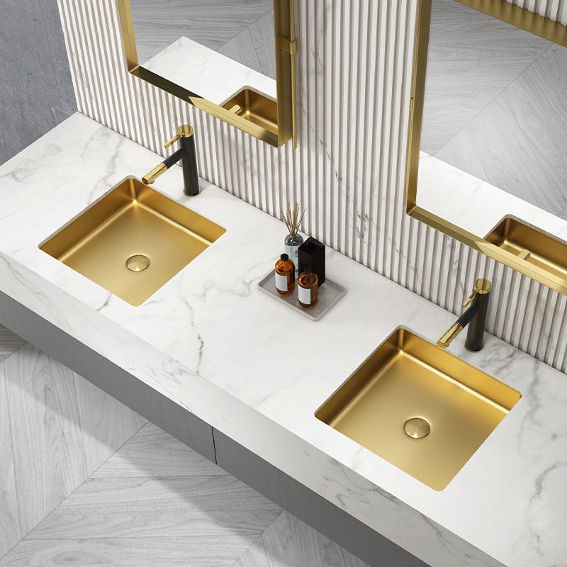 Contemporary Bathroom Sink Metal Rectangular Drop-in Bathroom Sink with Pop-Up Drain