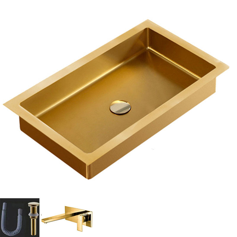Contemporary Bathroom Sink Metal Rectangular Drop-in Bathroom Sink with Pop-Up Drain