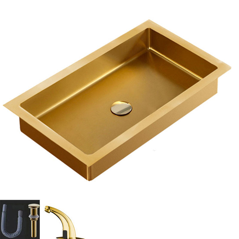 Contemporary Bathroom Sink Metal Rectangular Drop-in Bathroom Sink with Pop-Up Drain