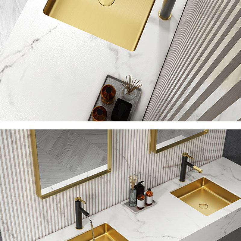 Contemporary Bathroom Sink Metal Rectangular Drop-in Bathroom Sink with Pop-Up Drain