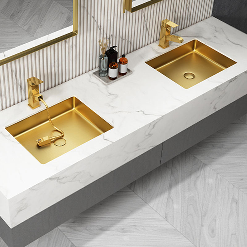 Contemporary Bathroom Sink Metal Rectangular Drop-in Bathroom Sink with Pop-Up Drain