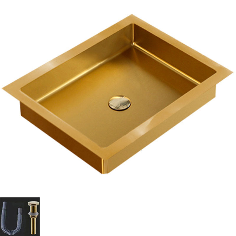 Contemporary Bathroom Sink Metal Rectangular Drop-in Bathroom Sink with Pop-Up Drain