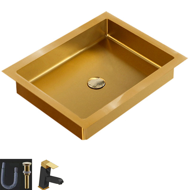 Contemporary Bathroom Sink Metal Rectangular Drop-in Bathroom Sink with Pop-Up Drain