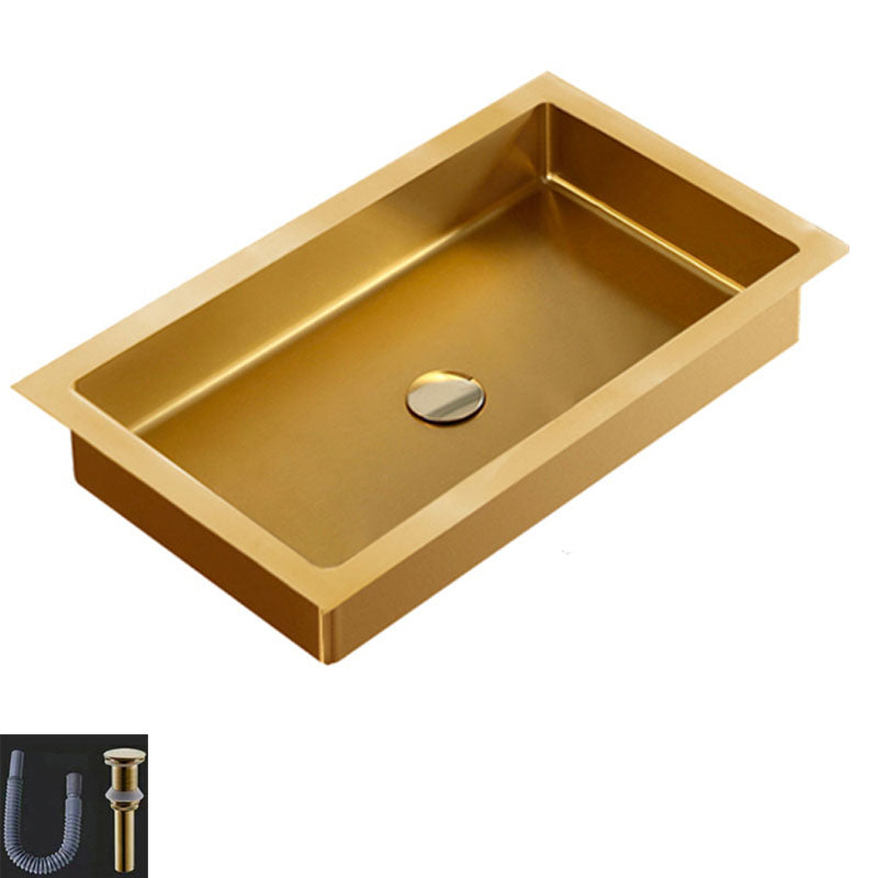 Contemporary Bathroom Sink Metal Rectangular Drop-in Bathroom Sink with Pop-Up Drain