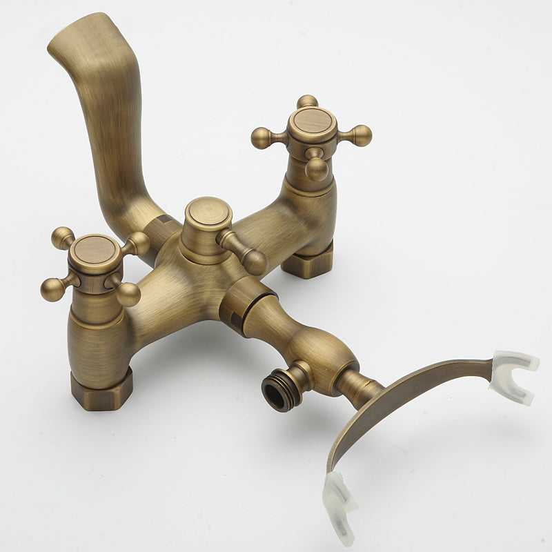 Traditional Floor Mounted Metal Freestanding Tub Filler Double Handles Bathtub Faucet