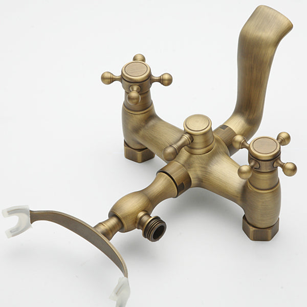 Traditional Floor Mounted Metal Freestanding Tub Filler Double Handles Bathtub Faucet