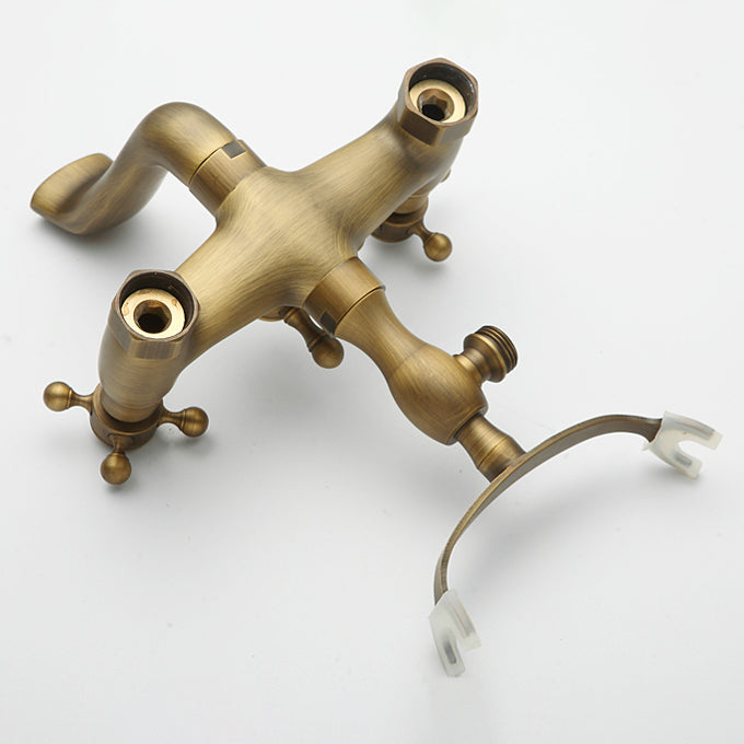 Traditional Floor Mounted Metal Freestanding Tub Filler Double Handles Bathtub Faucet