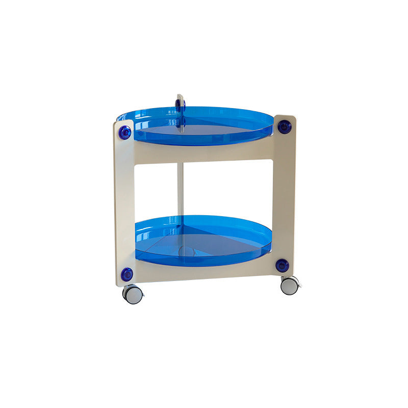 Modern Acrylic Round Side Table with Casters Tray Top 2 - Tier End Table Set
