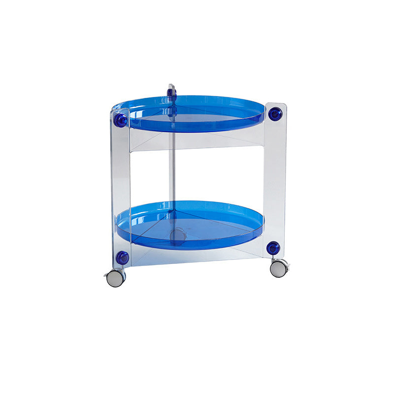 Modern Acrylic Round Side Table with Casters Tray Top 2 - Tier End Table Set