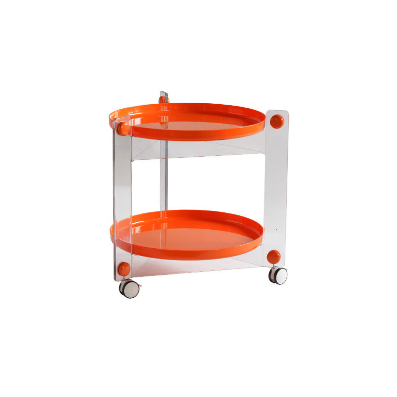 Modern Acrylic Round Side Table with Casters Tray Top 2 - Tier End Table Set