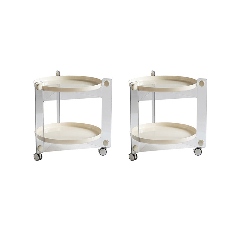Modern Acrylic Round Side Table with Casters Tray Top 2 - Tier End Table Set