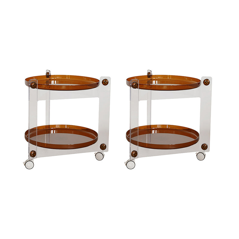 Modern Acrylic Round Side Table with Casters Tray Top 2 - Tier End Table Set