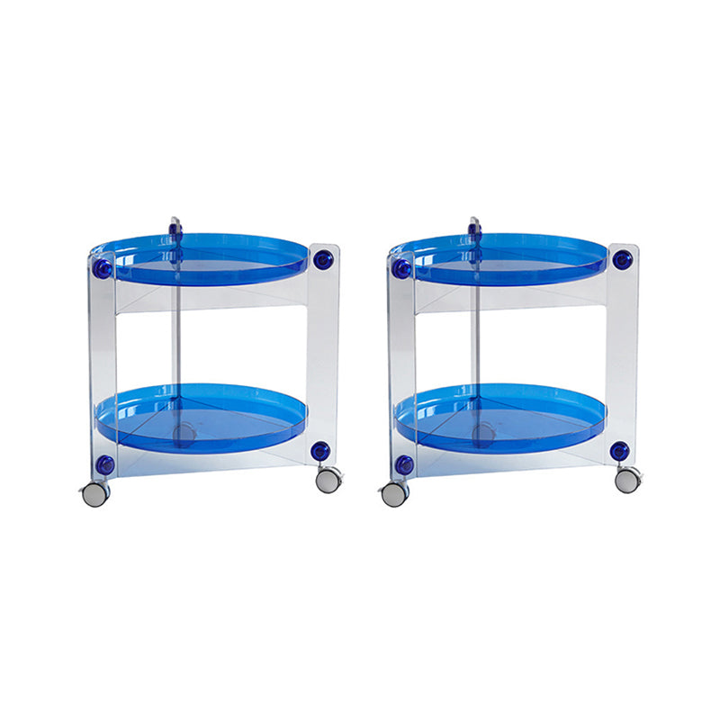 Modern Acrylic Round Side Table with Casters Tray Top 2 - Tier End Table Set