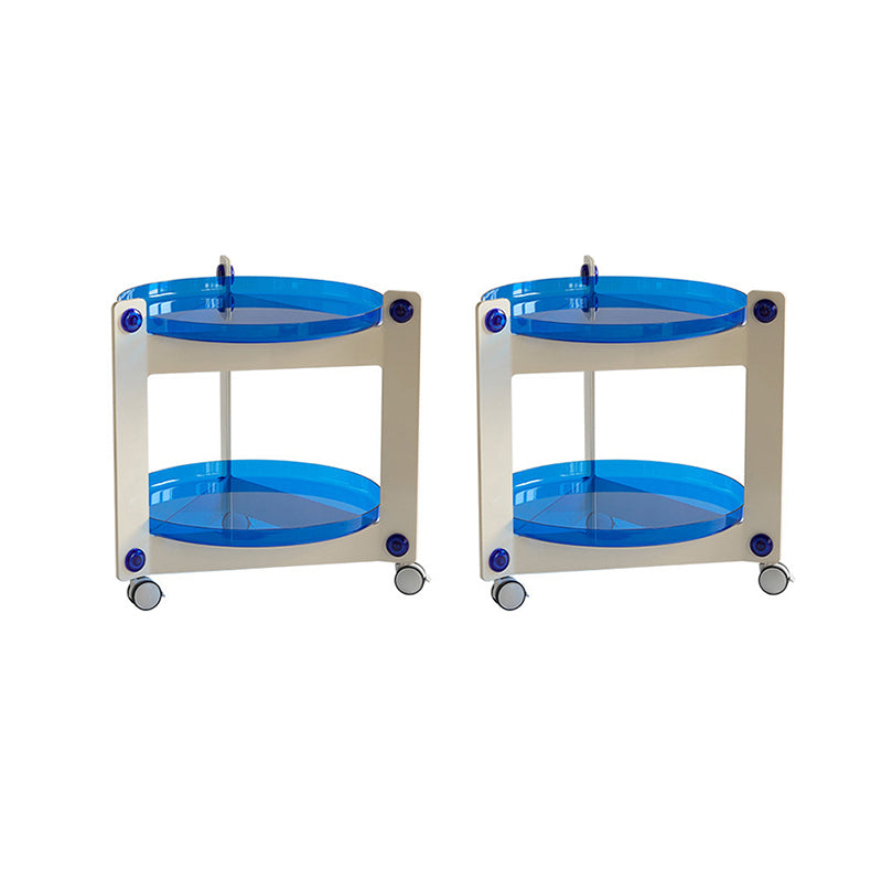 Modern Acrylic Round Side Table with Casters Tray Top 2 - Tier End Table Set